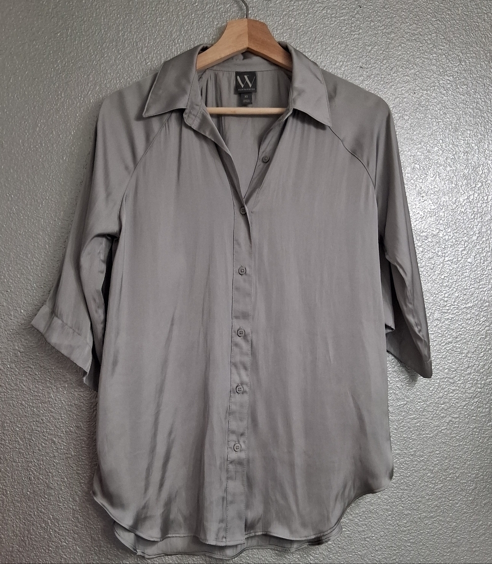 NWT Worthington Gray Shiny Button Down Shirt Size XS - Picture 7 of 10